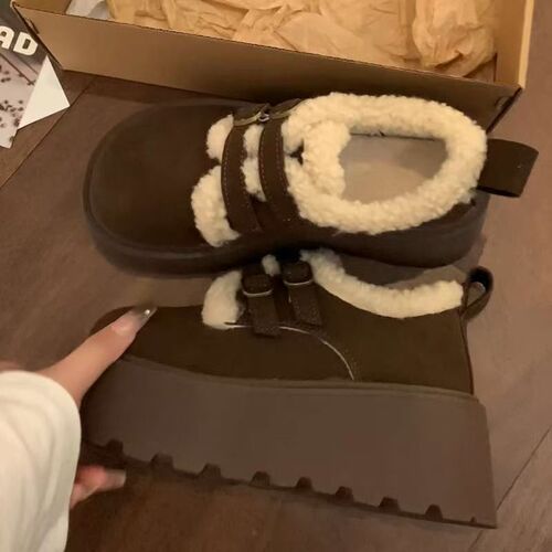 High-face-value platform sole all-inclusive retro plus velvet platform Birken shoes for women's height increasing and thick warm shoes New autumn and winter