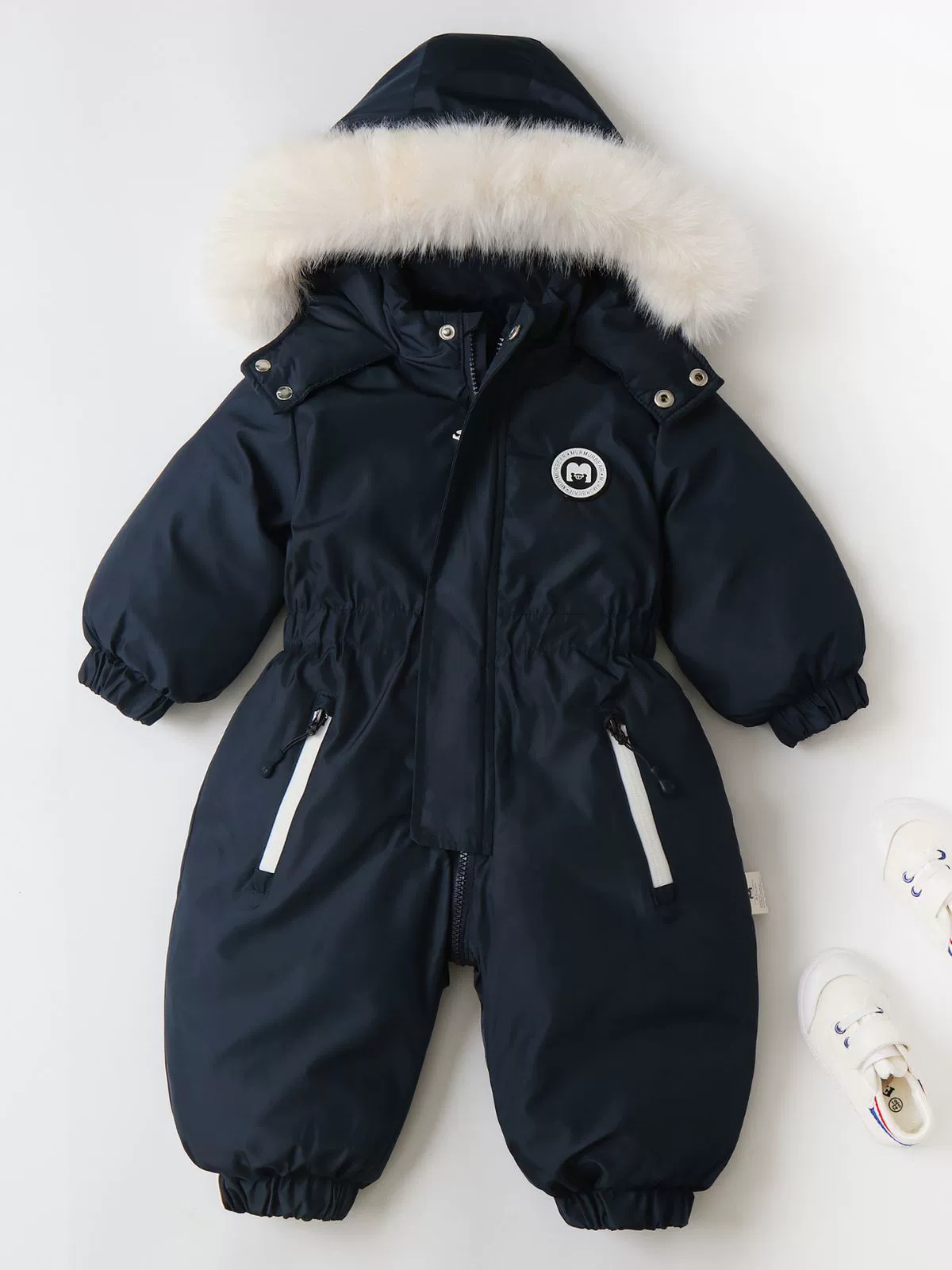 Детский лыжный костюм, зимний боди, нейлоновая внешняя ткань, плотная изоляция, капюшон с меховой отделкой, размеры 90–120