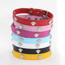 狗狗脚印金属装饰颈圈 猫咪项圈PU皮革脖圈宠物项圈围脖现货批发