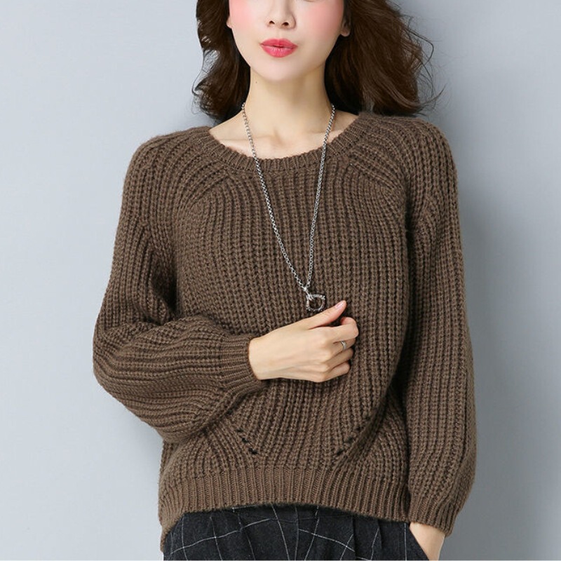 Autumn and Winter new round neck pullover Korean style long sleeve bottoming shirt loose round neck thick wool plus size sweater women's sweater