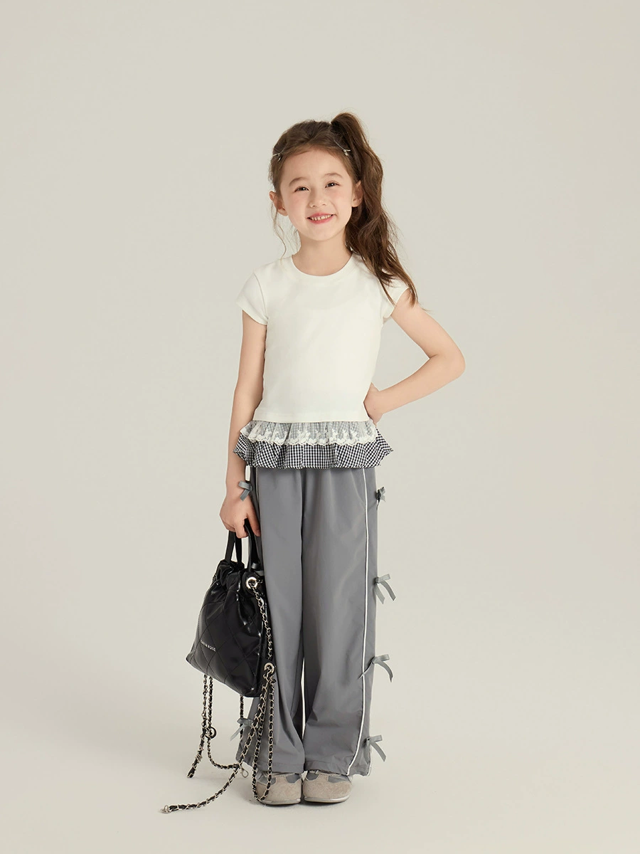 艾мо贝贝 Lace children's summer clothing, T-shirt, Korean style, with short sleeve