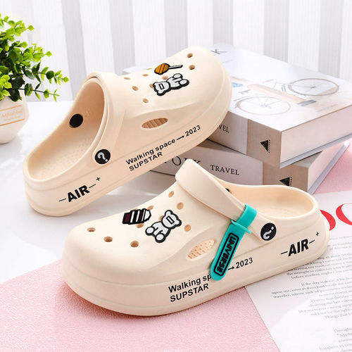 Mens Slides Holes New Anti-slip Thick Sole Casual Outdoor Wear Korean Version Beach Soft Sole Cap Toe Men's Sandals