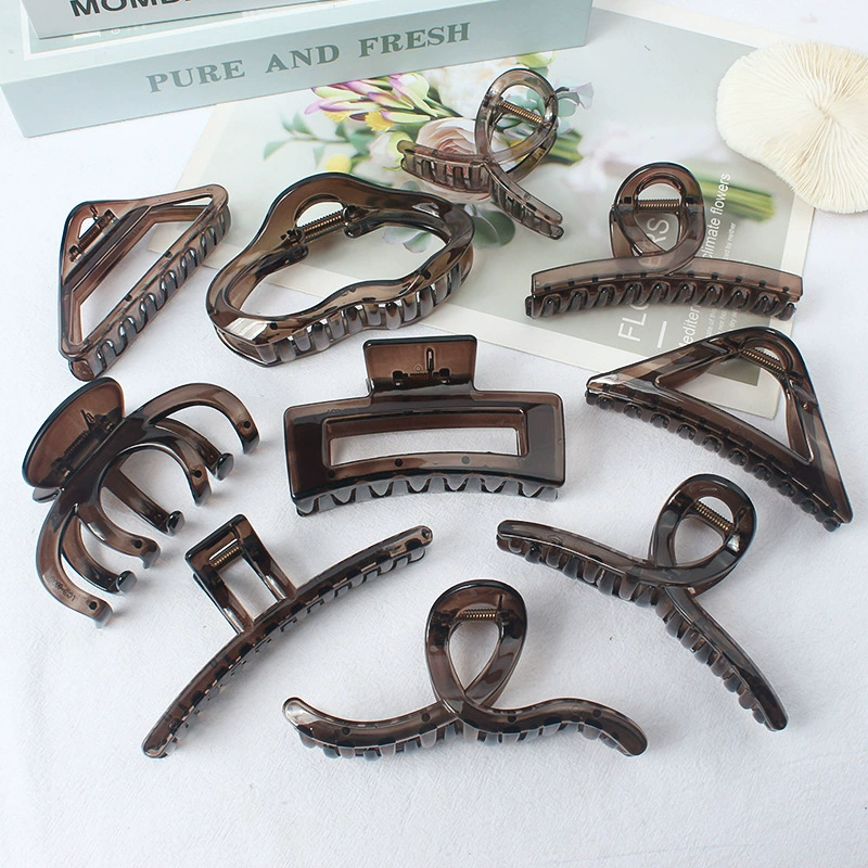 Large hair claw clip, universal shark hairgrip, dark brown, simple elegant design