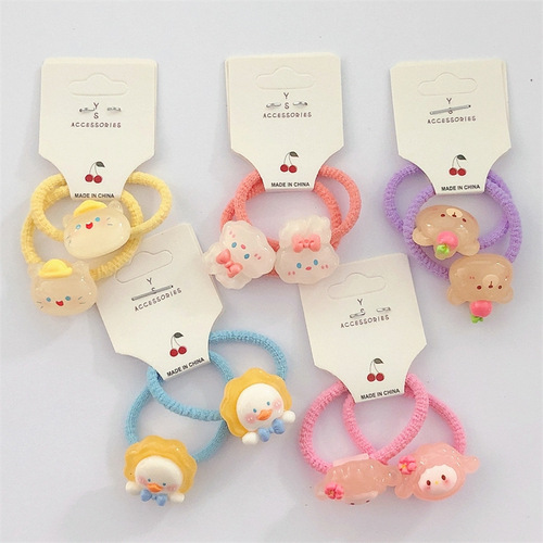 2 packs of new pairs of headbands for children, jelly color cartoon animal hair ropes, baby girls' rubber band hair ropes