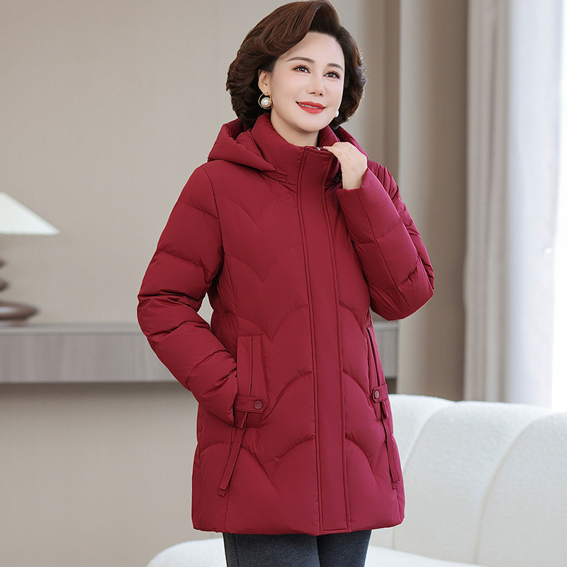 Counter Middle-Aged and Elderly Women's down Jacket 2025 Winter New Style Thickeneded Warm Hooded High-End Loose Jacket