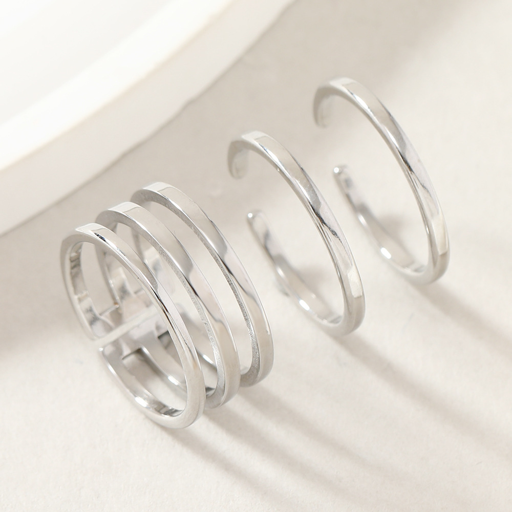 Anillo de acero de titanio fino anillo de nicho de moda ajustable abierto anillo de tres piezas de acero inoxidable fábrica de joyas image 5