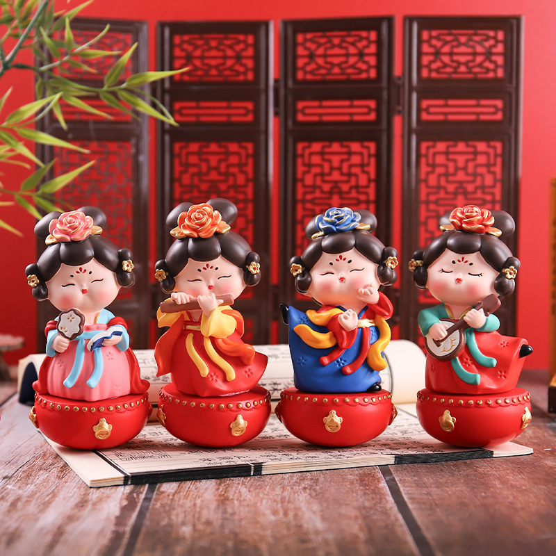 新款国风古典唐宫赋不倒翁小姐姐小号摆件创意桌面摆件送朋友礼物|undefined