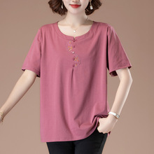 老年人汗衫全棉加肥加大码女装纯棉短袖t恤中年妈妈夏装衣服上衣