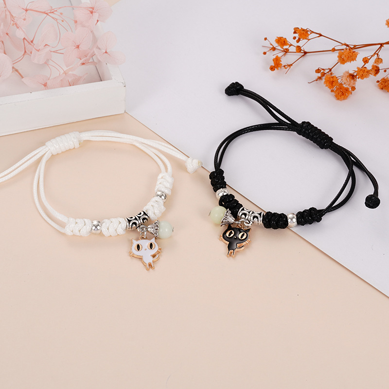 Moon, Starfish, Cat Pattern Cute Moon Starfish Cat Alloy Luminous Beads Wax Line Woven Chain String Bracelets Wholesale