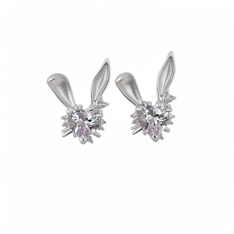 Aguja de plata zircon goteando aceite conejo amor pernos lindos niños estilo de moda pendientes ligero lujo conjunto de joyas de alta calidad