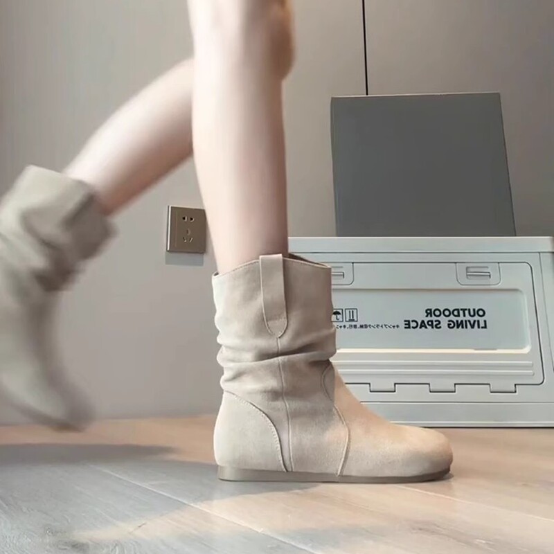 Cowhide Version ~ Retro Inner Heightening Short Boots for Women, Western Boots, Autumn and Winter Sleeves, Birkenstock Boots, Slimming Look Short Boots