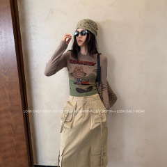 JVV十三行2025秋季新款美式辣妹复古卡通印花修身长袖T恤女71272