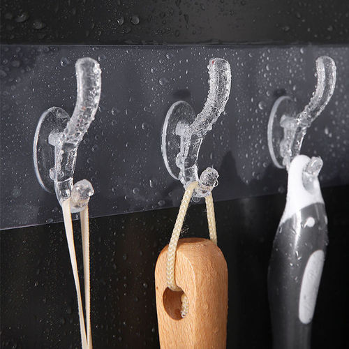 Factory transparent hook wholesale without drilling strong six-row adhesive hooks for home bathrooms and living rooms crystal coat hooks