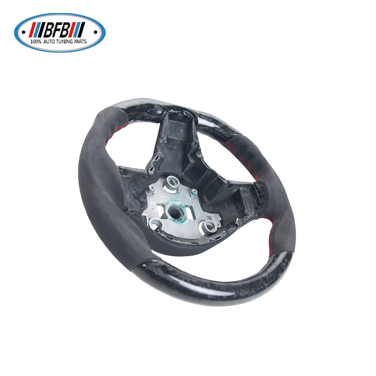100% Real Carbon Fiber Forged Black Suede Steering Wheel with Red Stitching - For Tesla Model Y