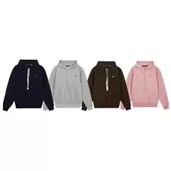 Rl Laff Pony Logo Hooded Sweatshirt Women's Pure Cotton Heavy Pullover Embroidered Sweatshirt Men's Autumn and Winter Couple Long Sleeve Hoodie
