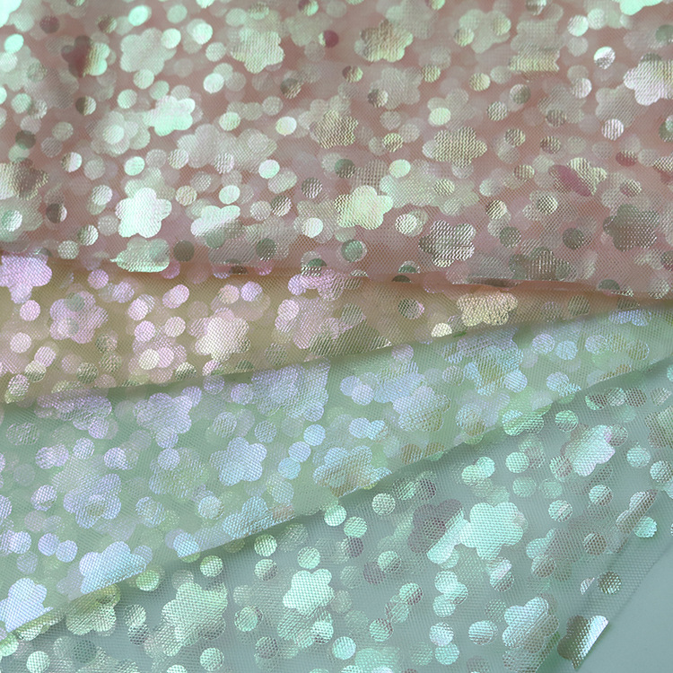 2025 nueva gaza de malla artesanal estampada de flores tela de malla de color fantasía vestido de boda tela de niña