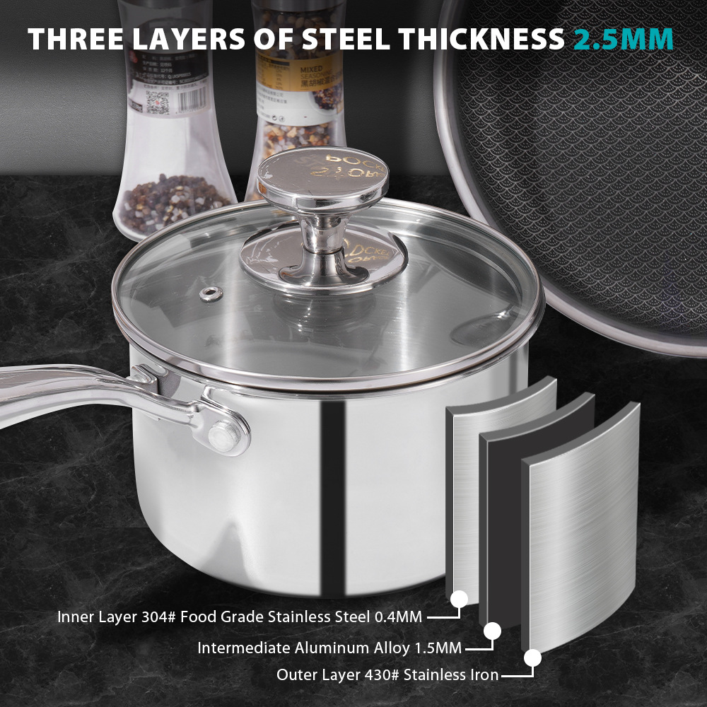 Estrella ganadora comercio exterior en stock fábrica hogar sopa olla leche olla 304 olla de acero inoxidable conjunto de tres piezas