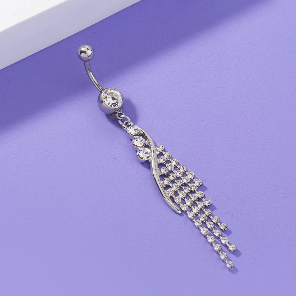 Hot Selling Umbilical Nail Temperament Retro Tassel Belly Button Ring Simple Zircon Belly Button Nail Piercing Jewelry display picture 3