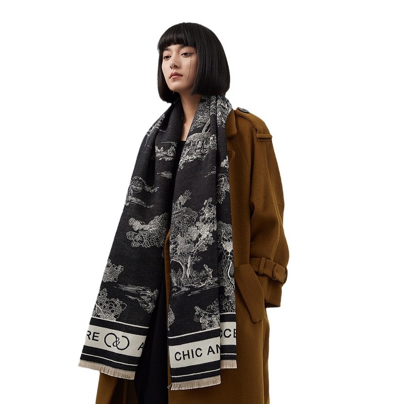 新しいジャカード風景画模造カシミヤスカーフ女性のエアコンルームショール秋と冬厚く暖かいロングクロスボーダースカーフ|undefined