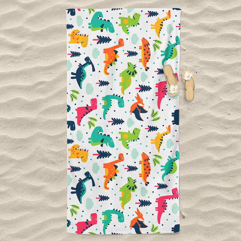 Cross-border TEMU supply microfiber cartoon dinosaur color 3D printing quick-drying beach towel bath towel wrap towel bath towel