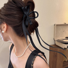 洗練されたバレエ風のクリップリボン付きヘアクリップ女性後頭部気質高級感優雅サメクリップins