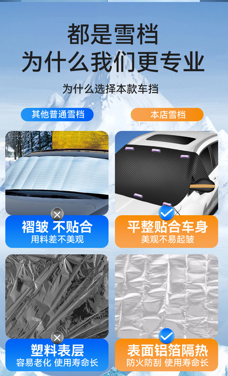 Cross-Border Car Snow Shield, Anti-Frost and Anti-Snow Front Windshield, Sunshade, Thickened Windshield, Anti-Freeze Magnet, Snow Shield, Car Cover