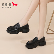 红蜻蜓秋季女鞋2024新款一脚蹬增高厚底小皮鞋软皮乐福鞋女真皮软