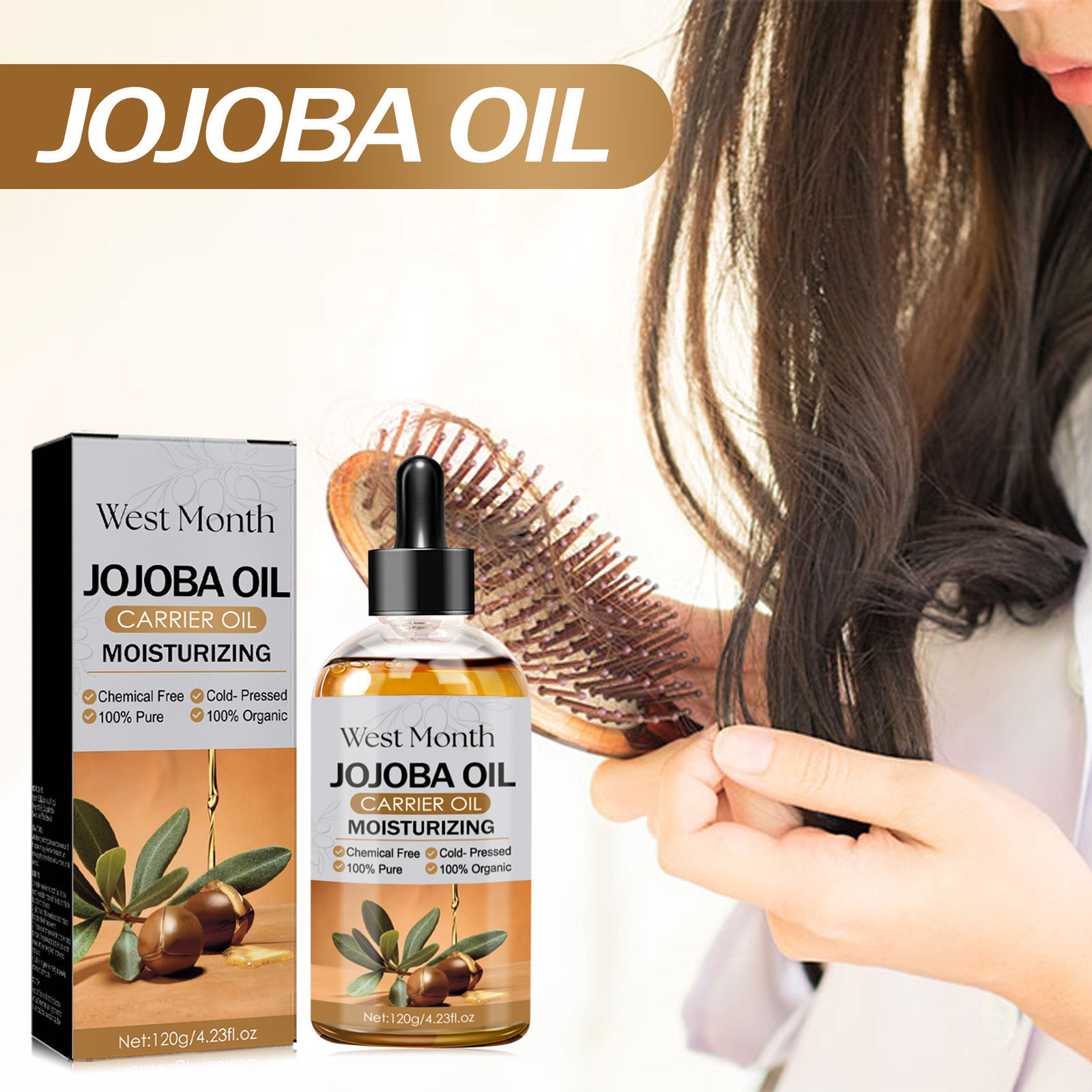 West&Month Jojoba Oil Hair Care Liquid Gentle and Moisturizing Scalp Care Dry and Frizzy Smooth Hair Care Oil