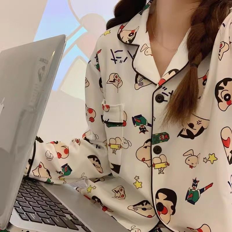 Japanese-Style Crayon Shin-Chan Plus-Size Couple's Pajamas for Women, Spring and Autumn Long-Sleeve Men's Loungewear Set for Summer