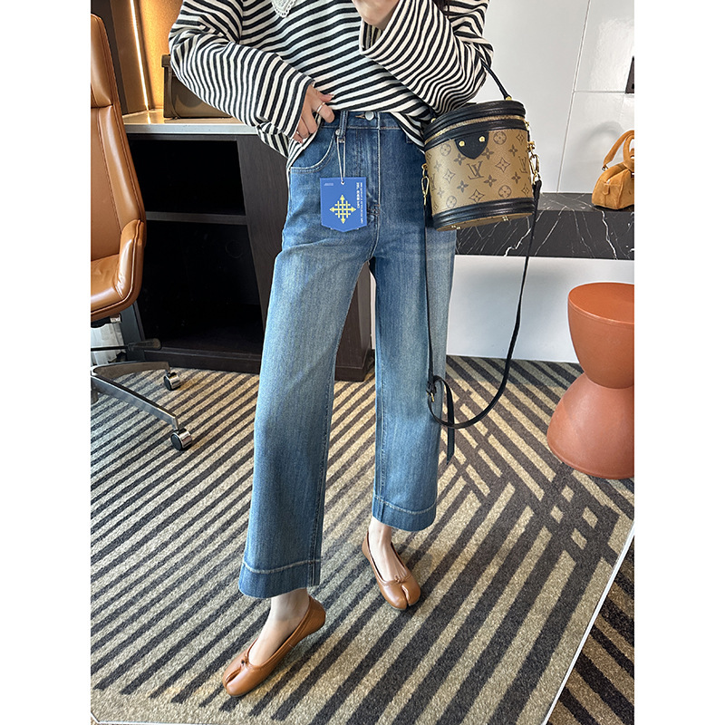 This issue B ~! Four-sided High Waist Cropped Jeans Women's 2025 Spring New Loose Slimming Wide Leg Straight Pants