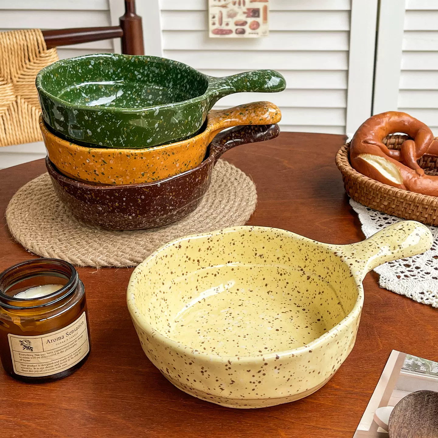 ins韩系彩色泼墨高颜值手柄碗带柄碗釉下彩泡面碗螺蛳粉沙拉酸奶