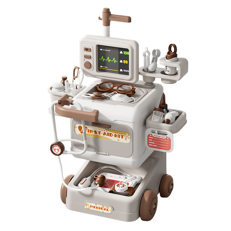 Mesa de tratamiento dental de simulación transfronteriza electrocardiograma aparatos médicos estetoscopos aparatos médicos carro juguetes médicos