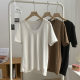 Skinny big U collar short sleeve female! Summer Thin Simple All-match Solid Color Round Neck Basic T-shirt Top Base Shirt for Women
