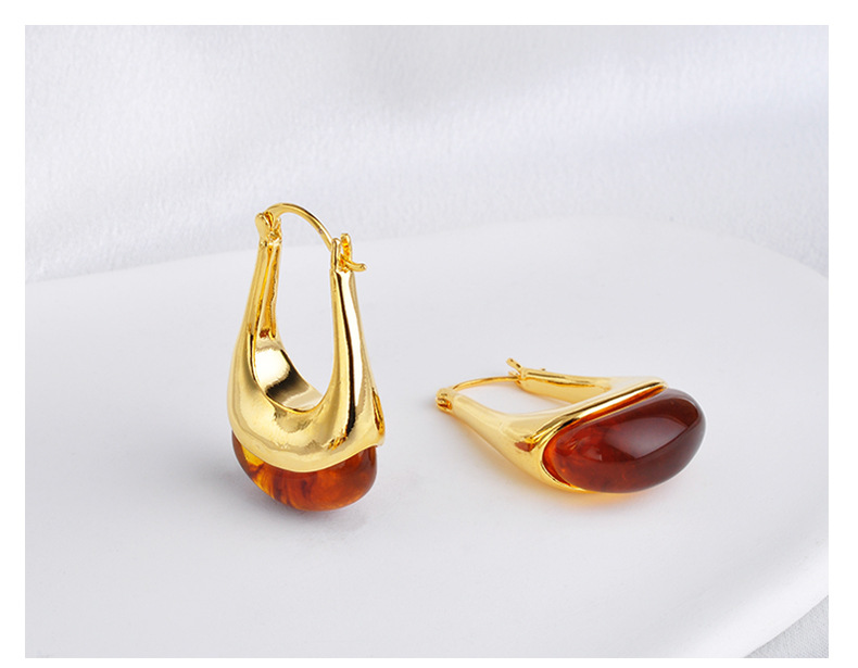 Simple Style Classic Style Geometric Copper Plating Inlay Amber Earrings 1 Pair display picture 1