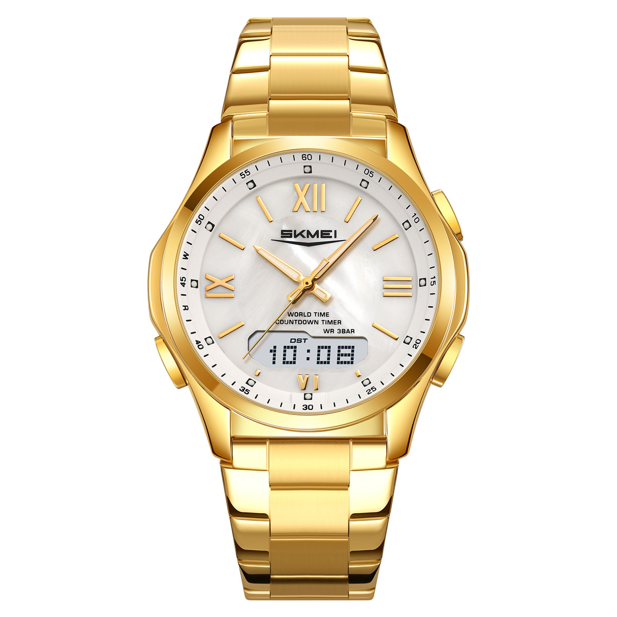 Momento de belleza multifuncional reloj de hombre doble correa de acero reloj de hombre cuenta regresiva horario de verano reloj impermeable al por mayor