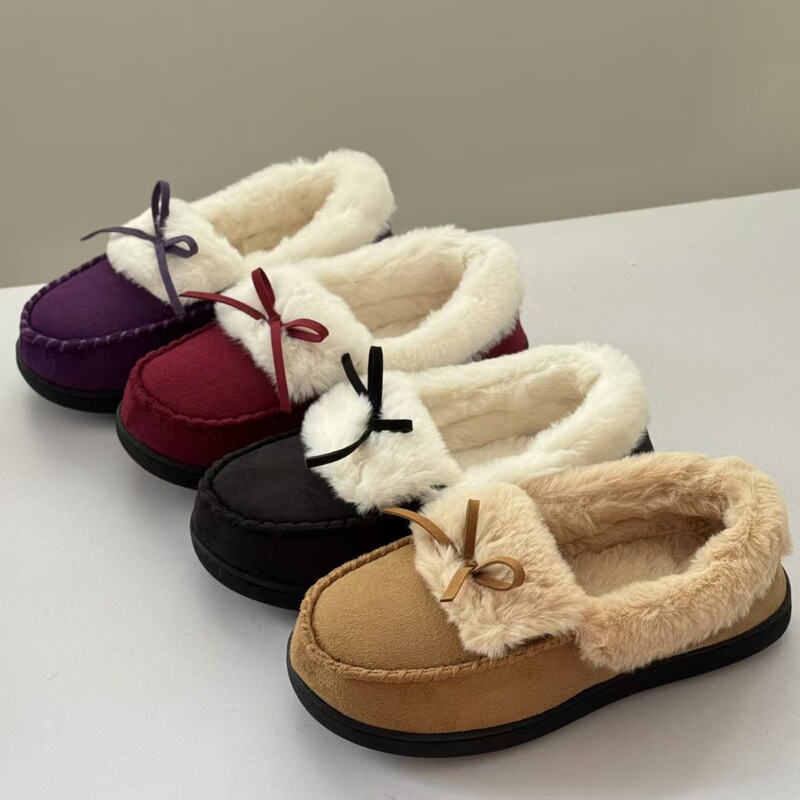 Cross-border Autumn and Winter Women's Home Shoes Thick-soled Warm Plush Peas Shoes Women's Slip-on Cotton Slippers for Outer Wear Single-layer Shoes