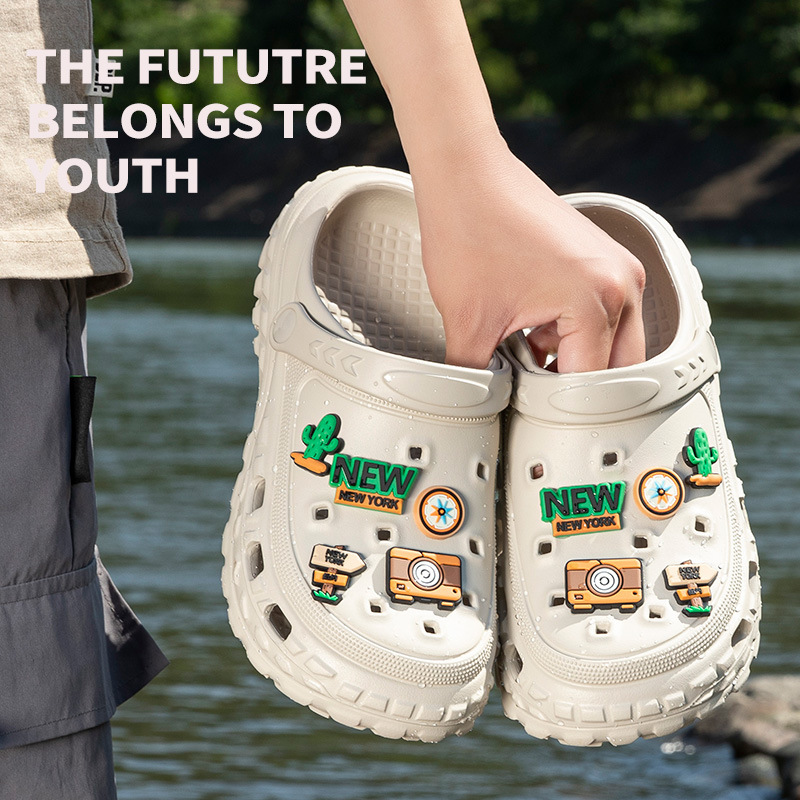 Summer Men's Thick-Soled Clogs with a Poop-Stepping Feel, Fishing Outdoor Wear-Resistant Toe-Toe Sandals, Non-Slip Sports Outer Wear Slippers