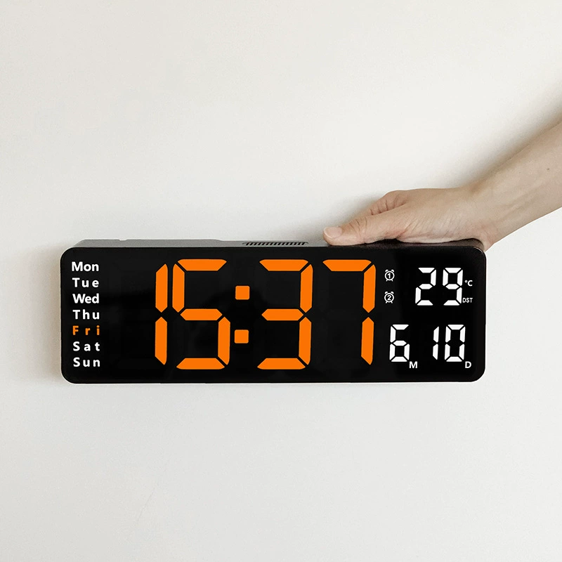 LED Wall Clock 6626, 16-inch Large Screen, Temperature & Alarm, Nordic Minimal