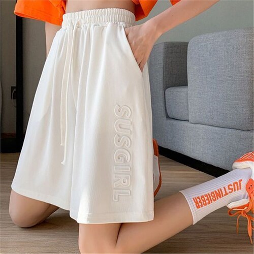 Trendy Instagram Summer Ice Silk Athletic Shorts for Kids and Youth, High Street BF Style, High-Waisted Relaxed Wide-Leg Five-Finger Outerwear