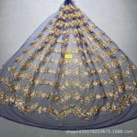 新款LC3527款发泡花型10Y起订 婚纱礼服面料 网纱洒金片 花边款