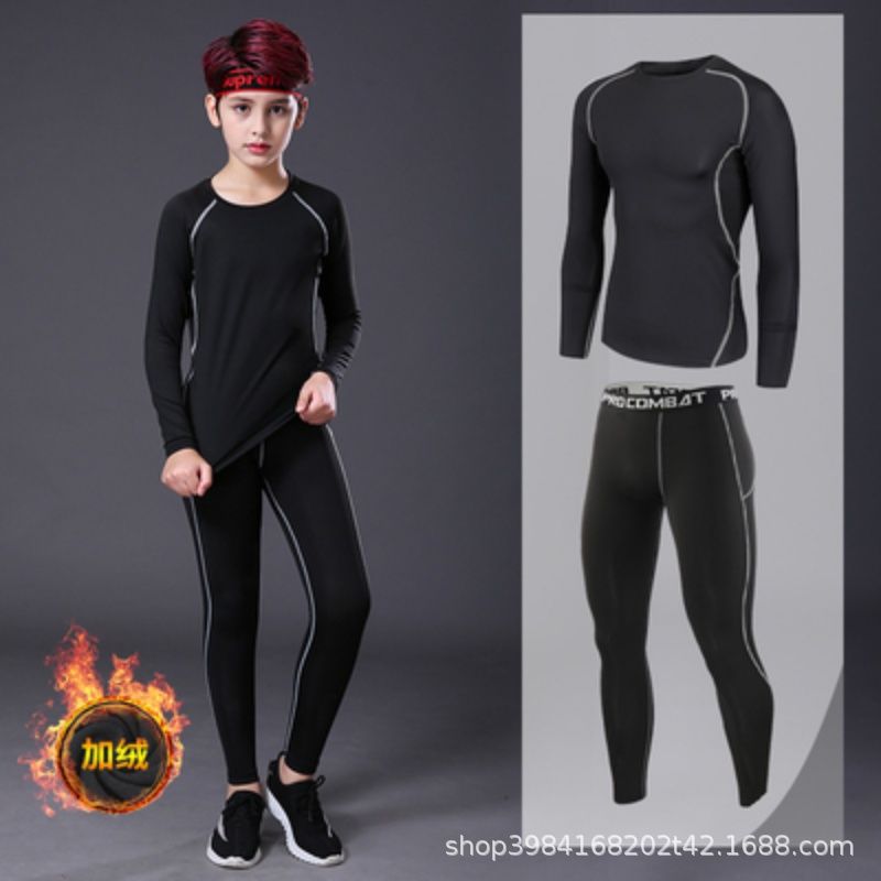 Fleece-lined children's fitness wear, children's tight-fitting long-sleeve autumn and winter basketball and football sports quick-dry breathable suit for boys and girls