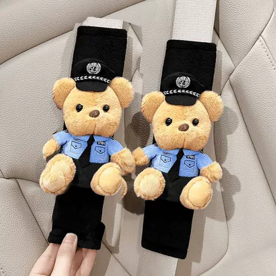 Seat belt shoulder pad In-car Girl's Cute Cute Cartoon - blue-police-bear-ice-silk-shoulder-pads-1-pair