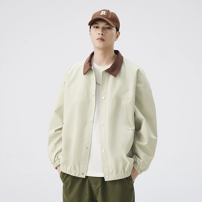 Куртка для мальчиков 2024 отворот новый весенний осенний прилив бренд повседневный ретро куртка свободная дикая одежда