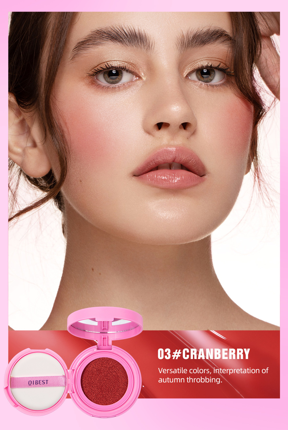 QIBEST Cushion Blush matte naturally brightens rosy complexion, nude blush liquid contouring facial makeup undefined
