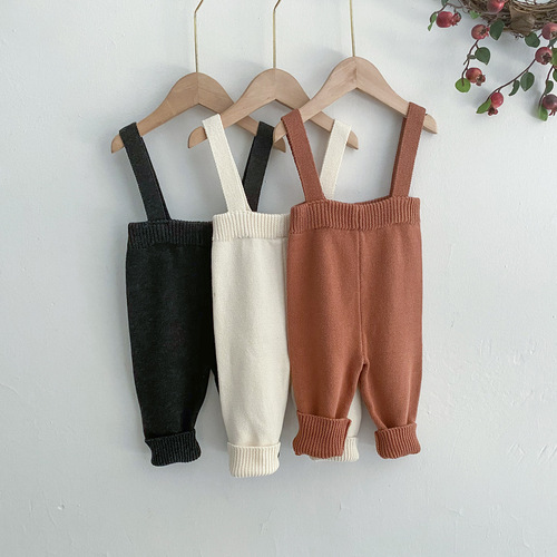 ins spring baby knitted overalls autumn and winter 01-2 year old male and female baby pure cotton one-piece woolen large PP pants