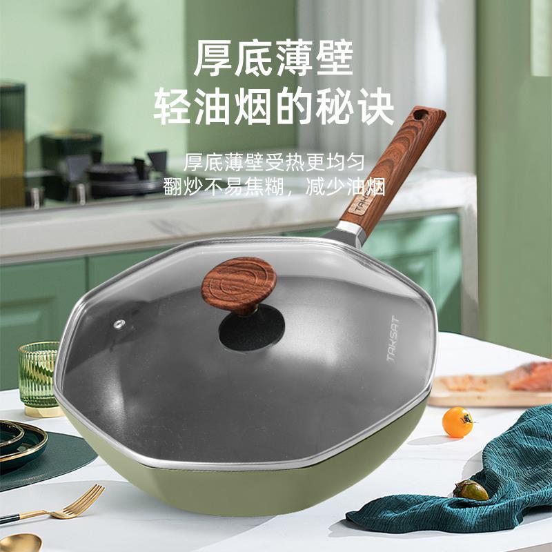 深煎鍋批發麥飯石八角鍋不粘鍋家用炒菜鍋平底鍋炒鍋電磁爐煎蛋鍋