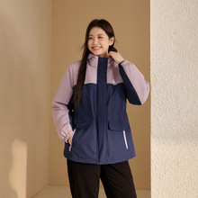 【连帽舒适保暖棉服】纤莉秀大码女装个性拼色外套胖mm2025冬新款