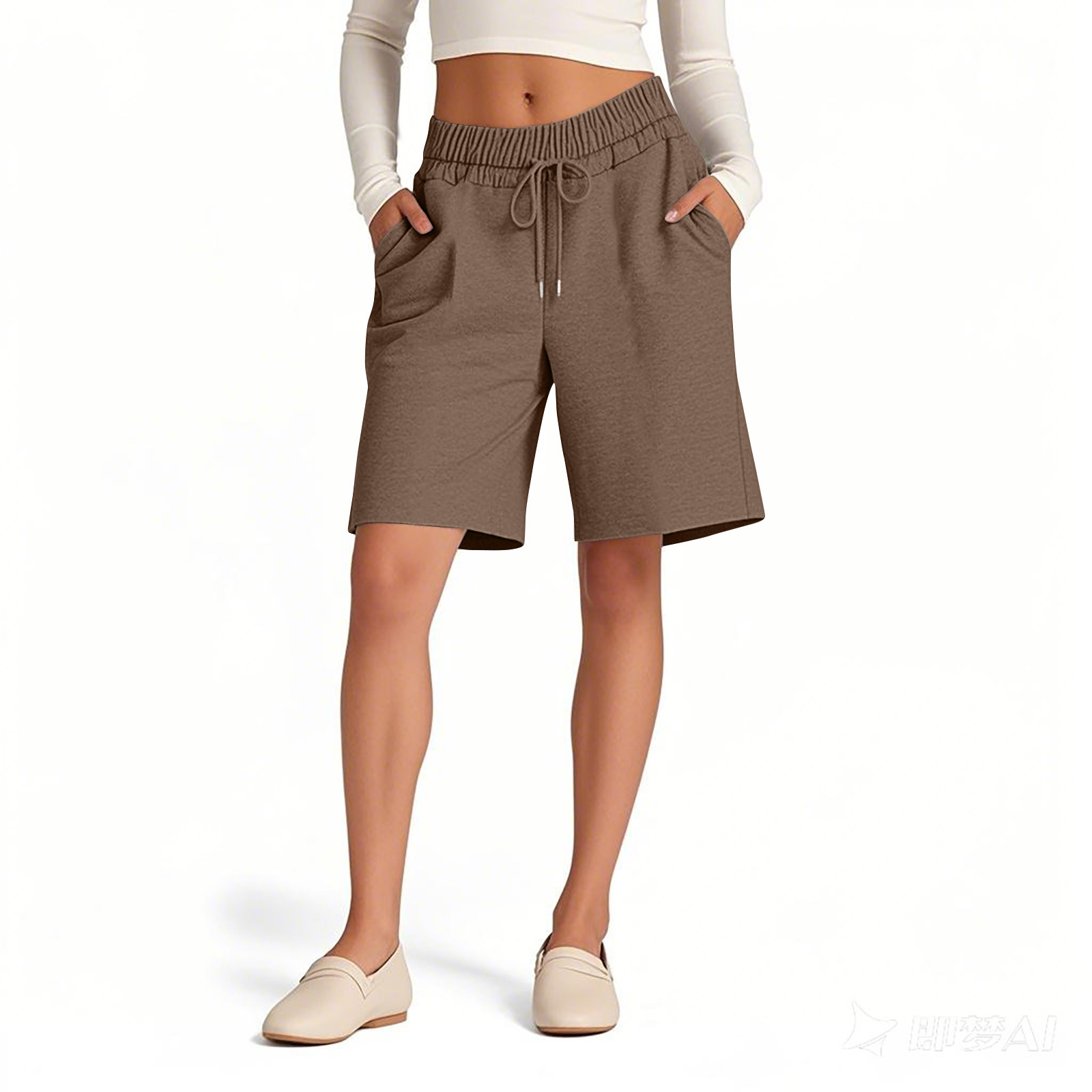 Loose Fit Women's Shorts Elastic Waist Solid Colour Casual Style_voghion.com