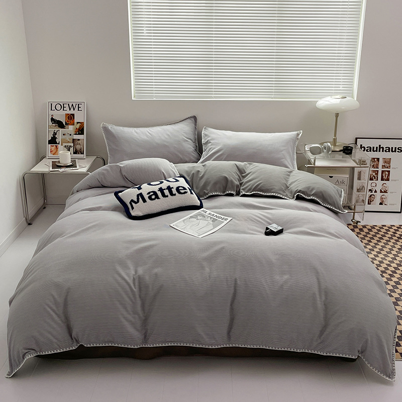 2024 nuevo conjunto de cuatro piezas de cama AB doble colcha de colcha de color sólido de una sola pieza dormitorio de estudiantes sábanas individuales de tres piezas