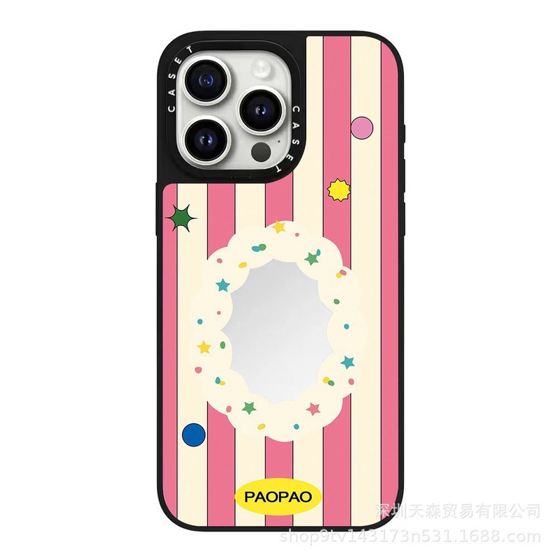 CASET 共同ブランドのピンクのストライプ Apple iPhone16ProMax 携帯電話ケース 15pro トレンディなブランド 13 ミラーに適しています|undefined